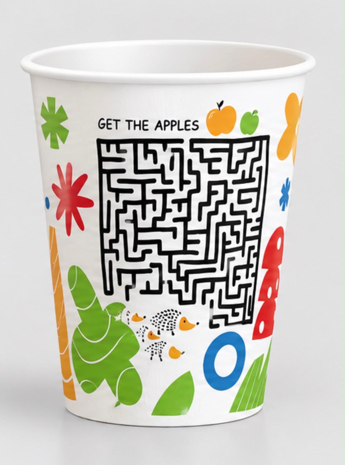 12 oz printed paper cup with colorful QR-code design